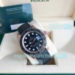 Swiss Quality Rolex Yacht-Master 40 Black Face Rose Gold Case Rubber Strap Watch 
